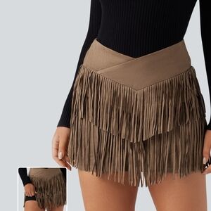 Brown Fringe Mini Skirt
